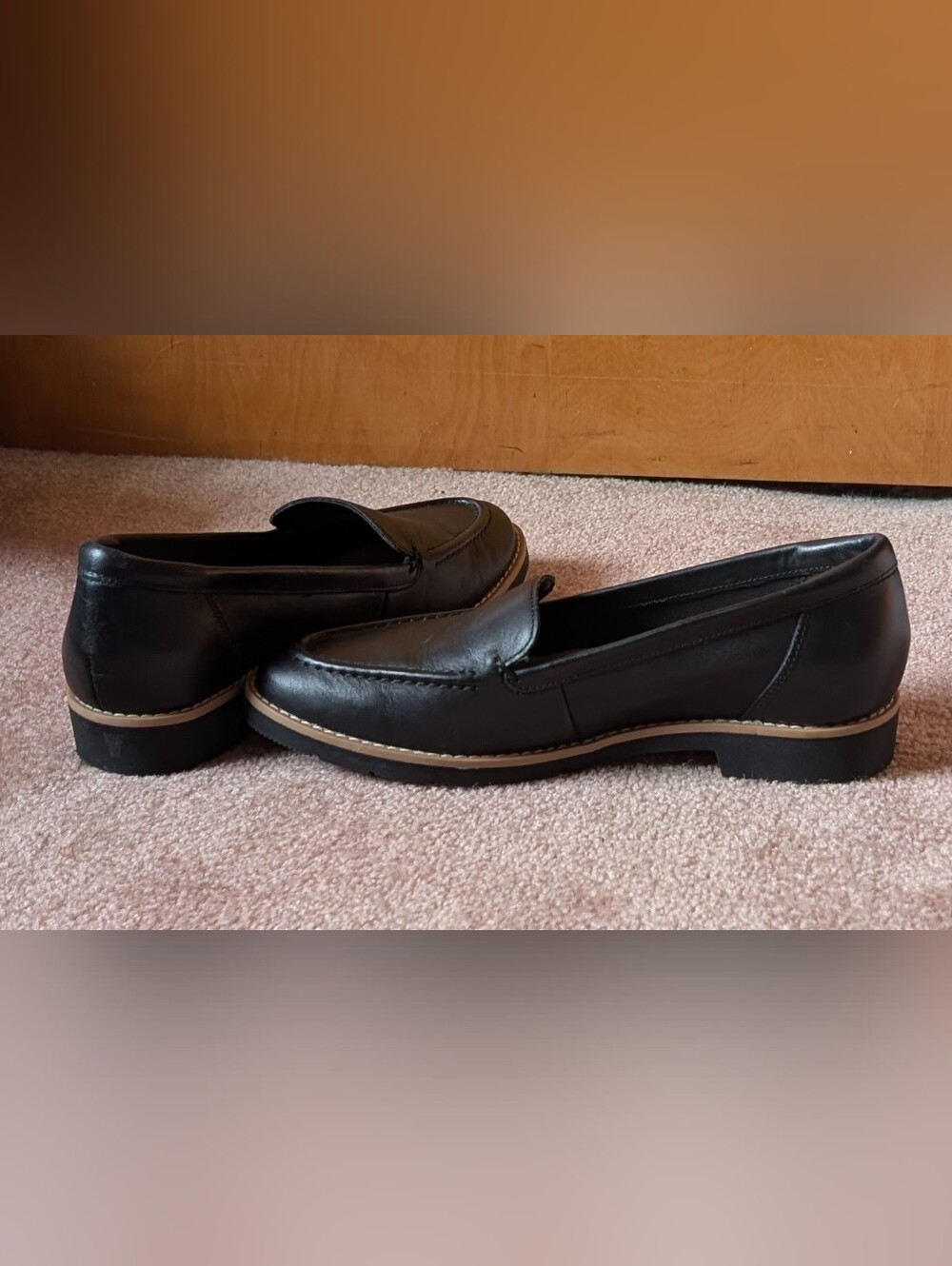 Aldo Women's Black Leather Slip-On Loafers Almond Trim Size 6